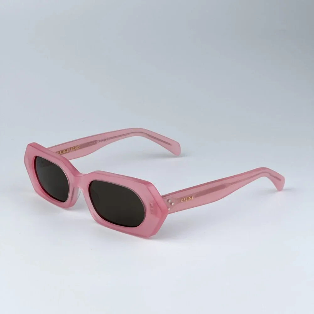 Celine CL40243I 72J BRAND NEW Sunglasses Shiny Opal Pink Brown Rectangle Women